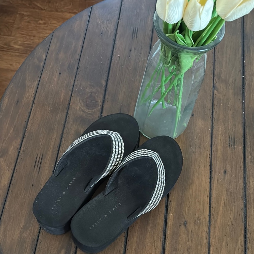 Kelly & Katie Black Sandals with Silver Accents